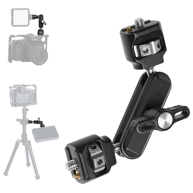 5 Inch Dual Ball Heads Articulating Magic Arm 1/4"-20 Screw 360 Swivelling Aluminum Alloy Camera Monitor Mount Arm 1kg Load