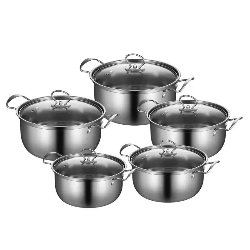 Pots Set Cookware Multiple Sizes Kitchenware Stainless Steel Stock Pot Non Stick Cookware Set With Glass Lid