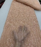 Superbe Tissu en Dentelle de Tulle Français Orné de Perles et de Broderies, Idéal pour Robes de Soirée et Grands Événements