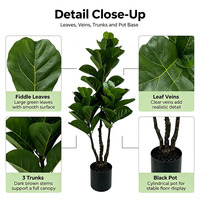 Arbre artificiel Ficus Lyrata de 115 cm, plante artificielle à feuilles de figuier, 3 branches, pour la décoration intérieure de la maison, du bureau ou du salon