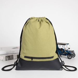Sac à dos en toile de coton recyclable robuste avec cordon de serrage, sac de sport en toile avec fond en PU et poche intérieure zippée - Product Image 2