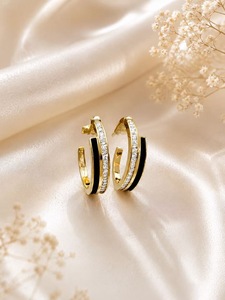 Orecchini a Cerchio Placcati in Oro 22k con Cristalli e Strass, Gioielli di Lusso Unisex per Uso Quotidiano - Product Image 3