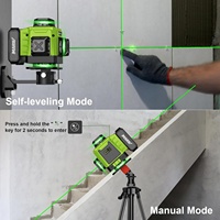 Kit de niveau laser vert à 16 lignes - 4x360 4D à auto-nivellement, base rotative à lignes croisées, 17,7x5,7 pouces pour la construction et l'usage domestique
