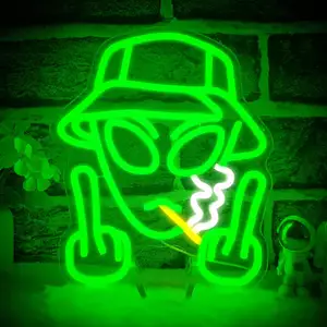 Groene Alien Led Neon Borden Voor Wanddecoratie Slaapkamer Usb Aangedreven Licht Up Teken Man Cave Bar Party Hiphop Home Wall Decor