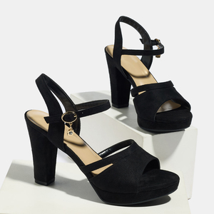 <span class=keywords><strong>Chaussures</strong></span> de mariage <span class=keywords><strong>noires</strong></span> <span class=keywords><strong>chic</strong></span> à double bride, bout ouvert, plateforme, talons carrés avec boucle ornée de cristaux, pour soirées romantiques, tenues d'été urbaines - Product Image 2