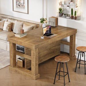 โต๊ะบาร์บรันช์ 55 นิ้ว พร้อมที่เก็บของ 3 ชั้น โซลูชั่นบาร์ครบวงจรสำหรับห้องรับประทานอาหารสไตล์คาเฟ่และห้องนั่งเล่น สีน้ำตาลแบบเรียบง่าย - Product Image 5