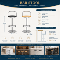 Tabouret de bar scandinave en bois avec piétement en acier, dossier en U et repose-pieds pour cuisine et salle à manger