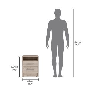 Mesita de noche minimalista DB Eter gris claro con tapa superior y dos cajones para uso en apartamentos o hogares - Product Image 4