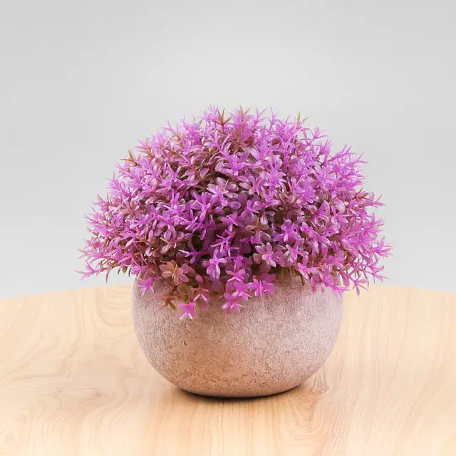 Mini plantas artificiais em vaso, mini planta colorida de flores artificiais em vaso cinza, para decoração da casa do banheiro