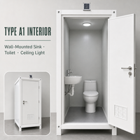 Ensemble de cabine de toilettes portables à porte simple avec cadre noir et blanc pour zone de service de salon professionnel