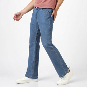 Jeans de Mezclilla para Hombre, Corte Recto, Lavado Medio, Azul, Cintura Alta, Ajuste Regular, Pantalones Casuales 100% Algodón, Corte Bootcut, Invierno-Primavera - Product Image 1