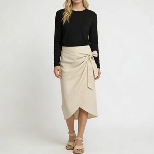 Falda Casual para Mujer ALBBIA022, Larga hasta la Rodilla, con Cierre, Confeccionada con Tela 100% Lino Natural, Diseño Clásico Cruzado - Product Image 1