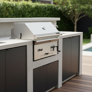 Премиальный 32-дюймовый современный угольный гриль из нержавеющей стали с механическим таймером, регулятором пламени, безопасной конструкцией и защитой от непогоды для барбекю - Product Image 1