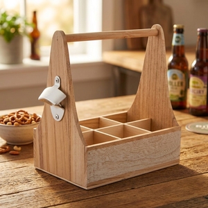 Lot de 6 porte-bouteilles en bois pour bière, porte-étiquettes, cadeau unique pour la fête des pères, porte-bouteilles en bois pour <span class=keywords><strong>six</strong></span> bières avec ouvre-bouteille - Product Image 6
