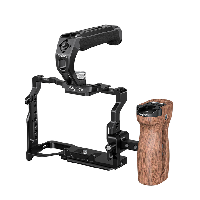 Aluminum Alloy Camera Cage Kit for Sony A7IV / A7RV Camera with Top Handle Grip Wooden Side Handle
