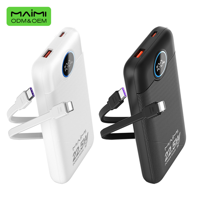 10000mAh Power Bank Fast Charge 22.5W Built-in USB C Cable Portable Charger LED Digital Display External Battery Pack