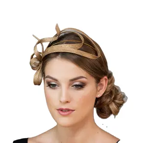 Hot Sale Golden Fascinators Elegant Flower Feather Wedding Headgear Fashion Headband Hairband for Women
