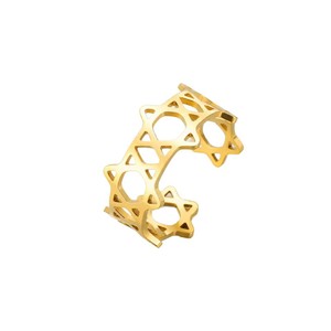 10mm Wide Hexagram <b>Adjustable</b> <b>Ring</b>, Unisex Gold Plated Stainless Steel Classic Pinky <b>Ring</b>, Jewelry Gift - Product Image 3