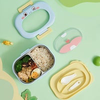 Boîte à lunch en acier inoxydable 304 à double compartiment avec couvercle, motif dessin animé mignon, grande capacité, pour enfants, avec cuillère