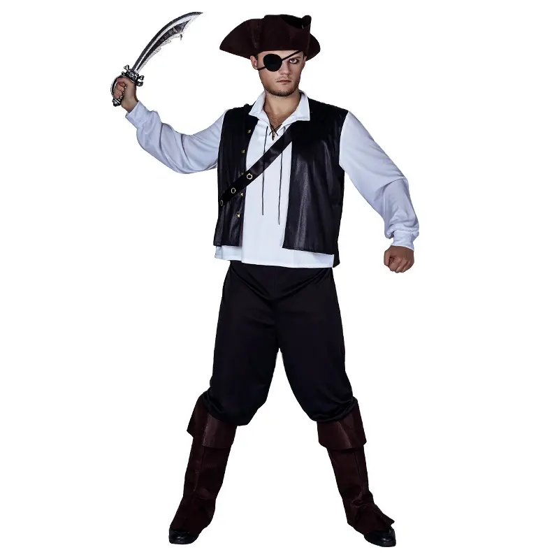 Grosir Kostum Cosplay Pesta Bajak Laut Kostum Buccaneer Kinerja Halloween untuk Pria Dewasa
