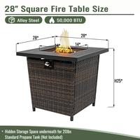 Table de foyer au gaz naturel en métal tressé carré de 28 pouces avec verre, 50000 BTU, écologique, pour jardin et fêtes en extérieur