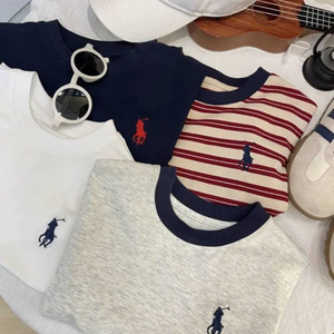 Children's T-shirt Striped Short Sleeve Cotton Moisture Wicking For Boys And Girls Summer Wear Gray Black Red Stripes - Product Image 2