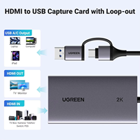 Carte de capture UGREEN CM726 HD-MI 2K 30 ips, sortie en boucle 4K, convertisseur vidéo HD-MI vers USB Type-C pour ordinateur, streaming en direct et enregistrement