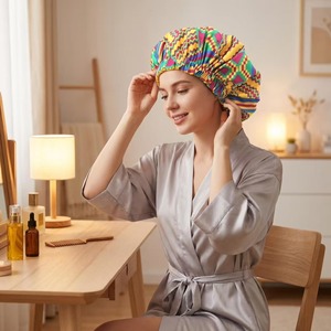 <span class=keywords><strong>Bonnet</strong></span> <span class=keywords><strong>en</strong></span> satin imprimé africain avec logo personnalisé, réglable, double couche, pour cheveux bouclés, <span class=keywords><strong>bonnet</strong></span> <span class=keywords><strong>de</strong></span> nuit réversible <span class=keywords><strong>en</strong></span> soie - Product Image 2