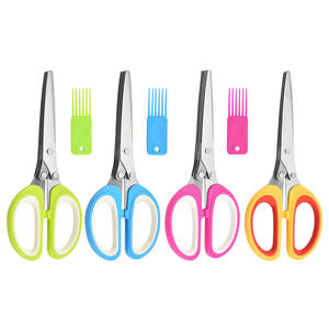 Tijeras para cebollino de acero inoxidable, hoja de cinco capas para cortar verduras, uso en cocina, mango azul, diseño de cabeza recta - Product Image 5