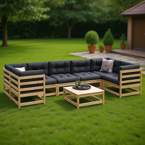 Modular Garden <b>Sofa</b> <b>Set</b> Natural Solid Pine Wood Outdoor Furniture Modern Design - Product Image 2