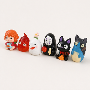 Figurines miniatures en bois gravées avec mémoire, lot de 6 boîtes mystères, personnages de dessins animés mignons, ornement de bureau, décoration de collection, cadeau - Product Image 4