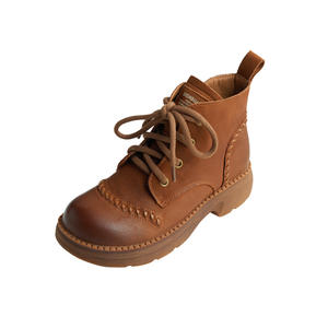 Bottes montantes en cuir véritable, style rétro, faites à la main, à lacets, à talon plat, modèle Martin, nouvelle collection hiver - Product Image 5