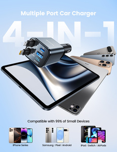 <span class=keywords><strong>Chargeur</strong></span> de <span class=keywords><strong>voiture</strong></span> rétractable Lamicall PT-41 <span class=keywords><strong>4</strong></span>-en-1, adaptateur de charge rapide, cordon USB-C, allume-cigare, station de prise multiple - Product Image 3
