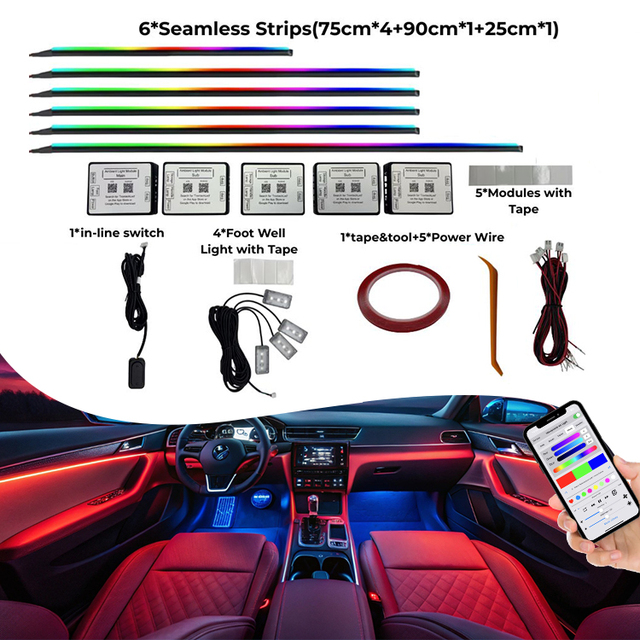 Easy to Install Durable Type Automotive Car Led Ambient Lighting Kit Car Ambient Light Universal