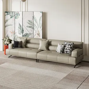 Sofá de couro leve e luxuoso moderno simples com encosto alto e pés altos para sala de estar, sofá pequeno plano de 3 lugares, linha reta