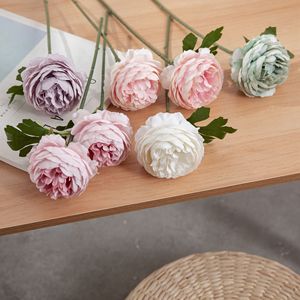 Rosa Artificial Mini Tea Rose, Rama Individual con Pétalos de Poliéster, Decoración para Interiores del Hogar, Ramo de Boda - Product Image 1