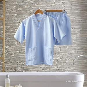Combinaison de sauna pour femme en pur coton, manches courtes, avec poches, pour spa et bain - Product Image 3