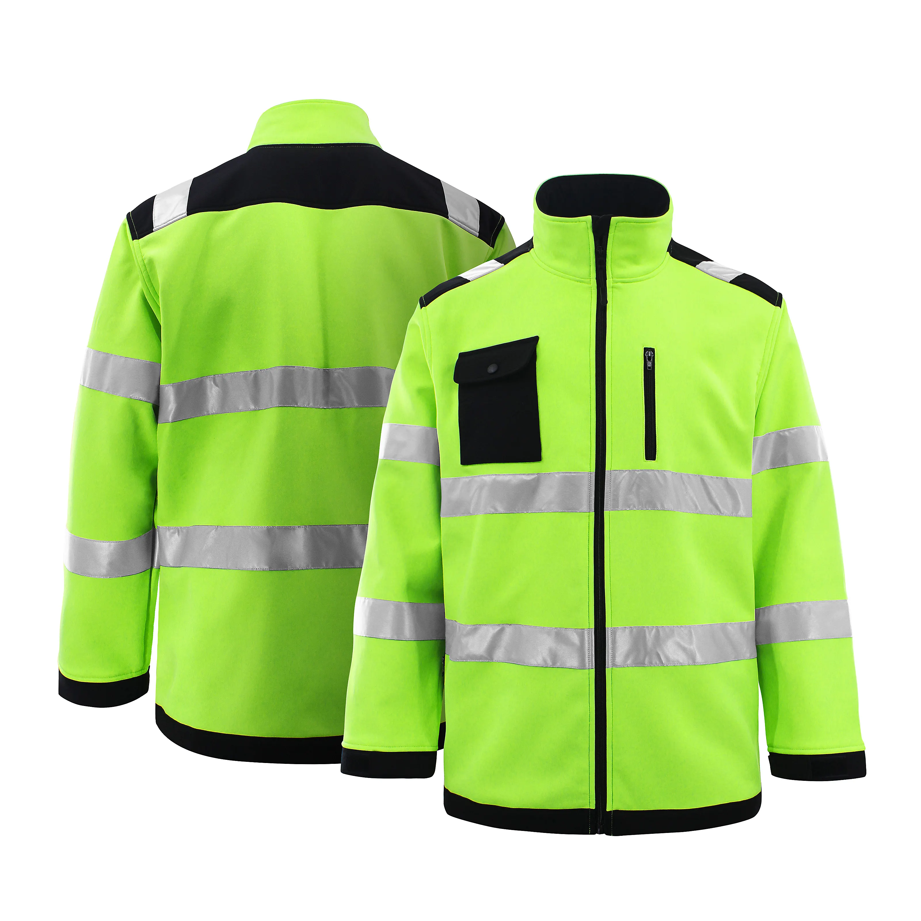 Men's Autumn Winter Hi Vis Outdoor Fleece Soft Jacket Waterproof Wind Proof Reflective Strip Jacket Work Safety Clothes Coat