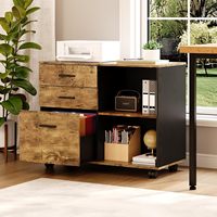 DEVAISE Meuble de rangement mobile à 3 tiroirs réglable en bois, support d'imprimante latéral, étagères ouvertes, bureau à domicile, marron rustique