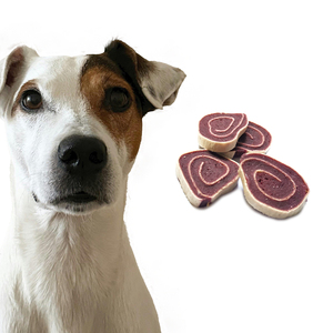 Snacks para <span class=keywords><strong>Perros</strong></span> OEM, Carne Seca con Logotipo Personalizado, Alto en Proteínas, Bajo en Grasas, Limpia los Dientes, Rollo <span class=keywords><strong>de</strong></span> Bacalao con Camote Morado, Golosinas para Mascotas - Product Image 1