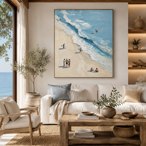 Decorazione Murale Blu Acqua per Resort, Stampa Aerea di Surfisti e Paesaggi Marini, Ideale per Accademie di Surf, Ostelli Fronte Mare e Appartamenti Vacanza - Product Image 1