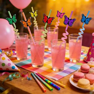 Paille en plastique réutilisable de qualité alimentaire PETG, motif papillon de dessin animé, nouvelle arrivée, idéale pour les fêtes, les jeux et les cadeaux - Product Image 6