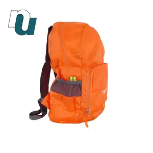 Custom Design Low MOQ Foldable water-proof Hem Label Orange Rucksack Bag hand carry unisex Backpack for travel