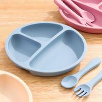 Vaisselle pour bébé en silicone durable, sans BPA, ensemble d'alimentation pour bébé avec assiette à ventouse pour les parents modernes, style de vie sain