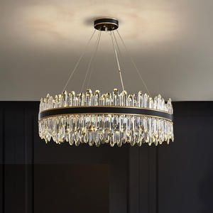 Modern Black Rectangle Round <b>Ring</b> Crystal Led Pendant Light Chandelier Led <b>Circle</b> Over Kitchen Island - Product Image 1