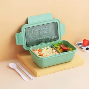 Two <b>Frames</b> <b>Large</b> Capacity Lunch Box with Water Cup Office Microwave Heating Food Grade Bento Box Easy to Carry Outside 1100ML - Product Image 5