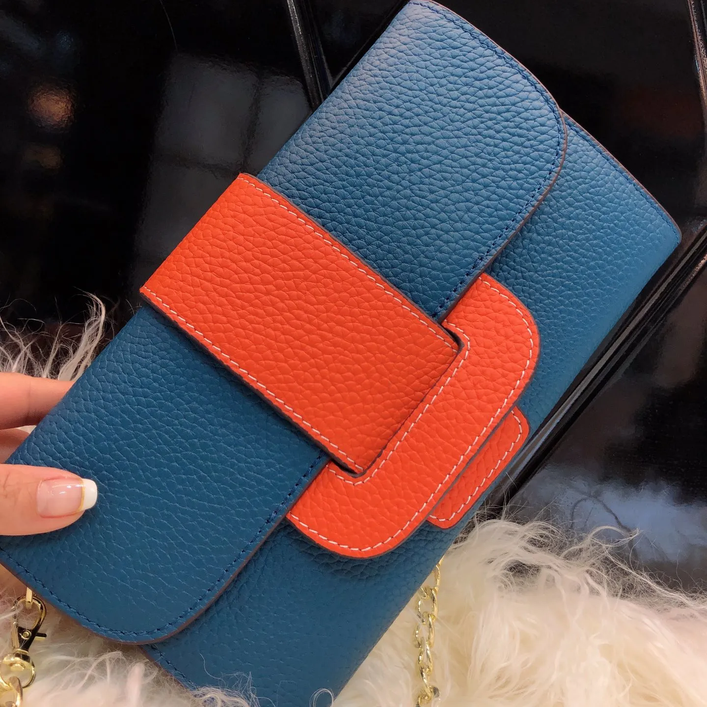 Bag 2021 New Trendy Color Matching Ladies Long Wallet Leather Cowhide Woc Hand Shoulder Messenger Mini