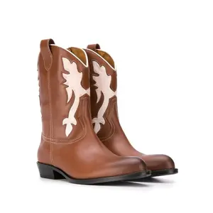 Western Pull-On Style Teen Knielange Stiefel Braun und Pink Leder Mädchen Kinder Cowboys tiefel