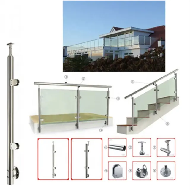 Most Popular Indoor Outdoor Deck Balcony Post And Fitting Stainless Steel Frameless Glass Railing Stairs Balustrade Handrail
