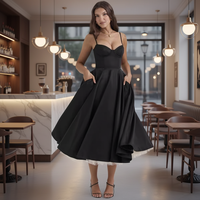 Gaun rok panjang model swing besar berbahan taffeta Prancis vintage Amerika Eropa musim panas baru 2026, tanpa tali, pinggang tinggi, dua lapis